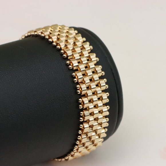 "Elegant Rose Gold Wide Chain Bracelet with Beaded Edge Design, XPBL0866 - Picture 2 of 12